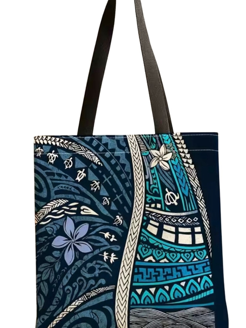Blue Floral Pattern Canvas Tote Bag